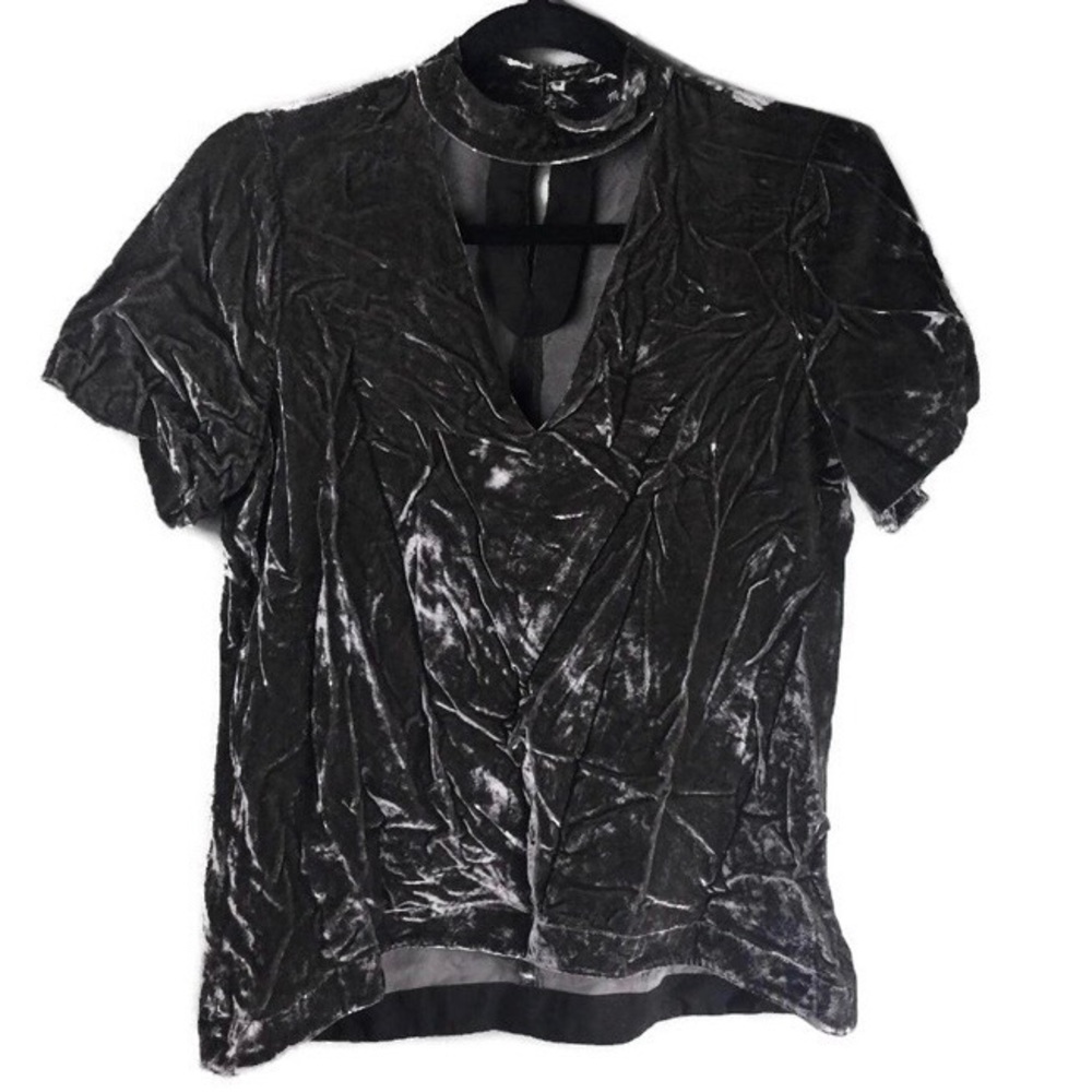 Madewell Velvet Silk Choker Cutout Keyhole Back Short Sleeve Top Size Small - Picture 3 of 11